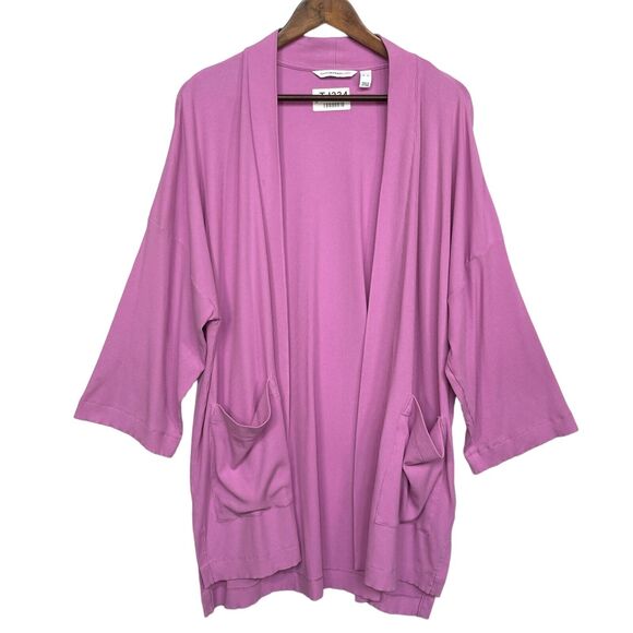 Isaac Mizrahi Live Open Front Cardigan Sweater Women XL Purple Pocket 3/4 Sleeve - Picture 1 of 12